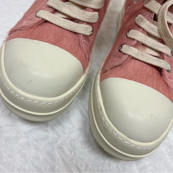 Rick Owens Women’s Lido Runway Low Sneaker Dusty Pink Cow Fur Shoes 11 - Picture 5 of 16